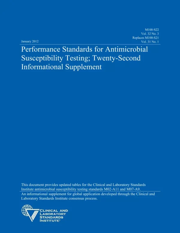 CLSI M02-A11, M07-A9, M100-S22 Package pdf