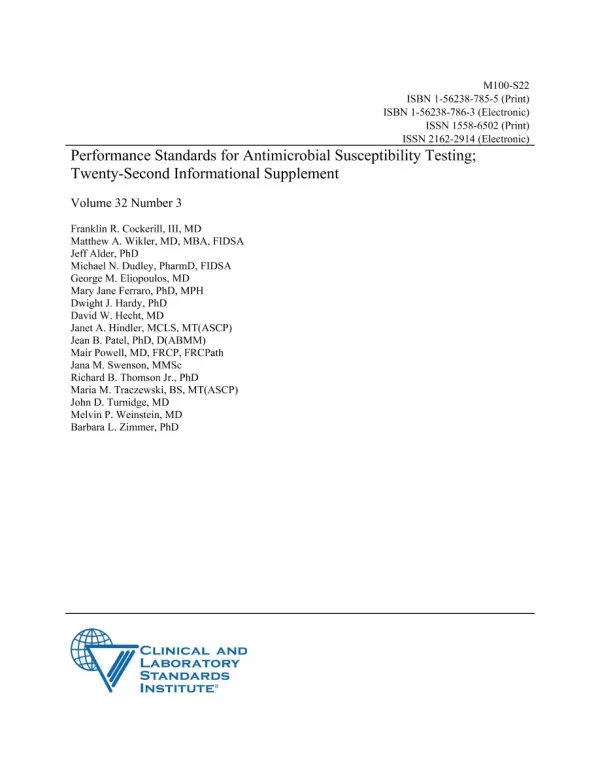 CLSI M02-A11 and M100-S22 Package pdf