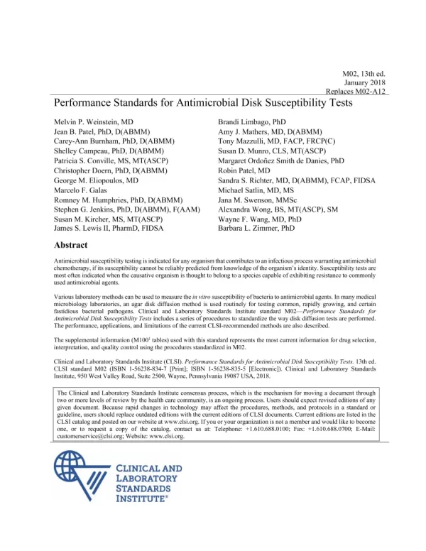 CLSI M02-Ed13 and M100-Ed28 Package pdf