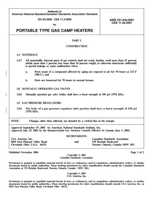 CSA ANSI Z21.63a-2001/CSA 11.3a-2001 pdf