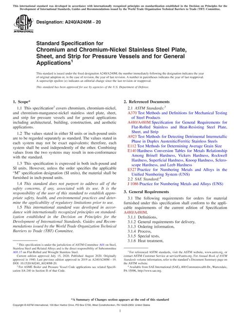 ASTM A240/A240M-20 pdf