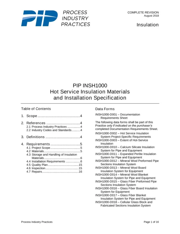 PIP INSH1000 pdf