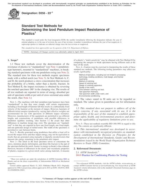 ASTM D256-23e1 pdf