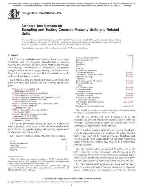 ASTM C140/C140M-23a pdf