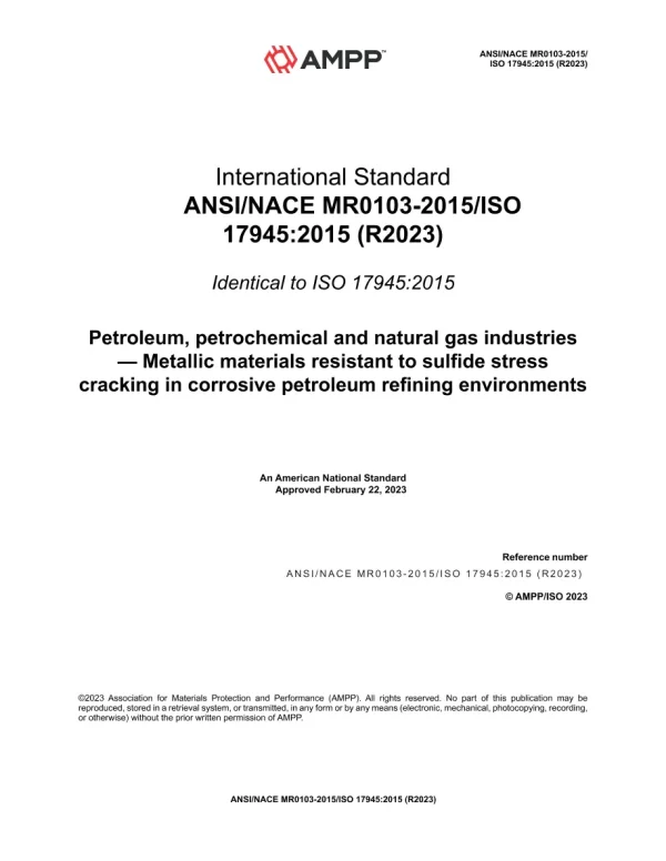 NACE MR0103/ISO 17945:2015 (R2023) pdf