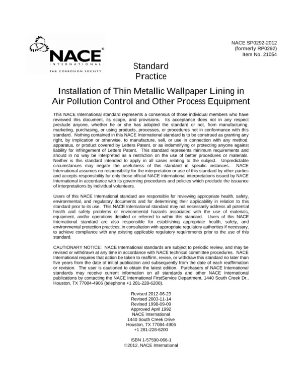 NACE SP0292-2012 pdf