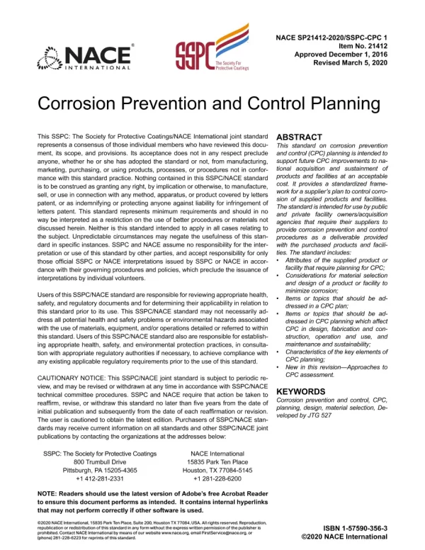 NACE SP21412-2016/SSPC-CPC 1 pdf